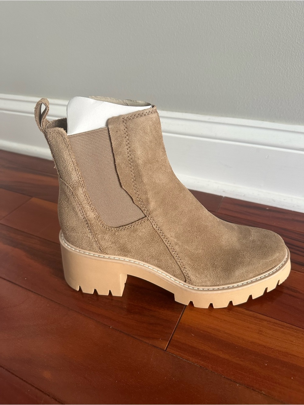 Dolce Vita Taupe Suede Chelsea Lug Bootie